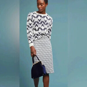 Maeve Anthropologie Emmy Textured Pencil Skirt Women’s S -Blue Geometric Motif